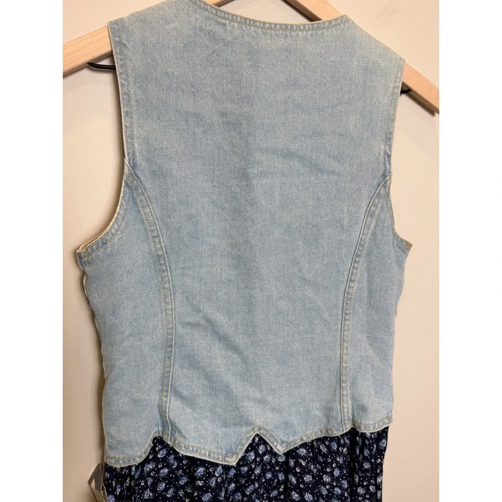 NWT Vintage Paris Blues S | M Denim Vest Blue Floral Maxi Dress Set 1990's USA - Picture 12 of 16
